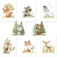 8 Waldtier Poster Din A4 Als Kinderzimmer & Babyzimmer Deko Reh, Fuchs, Bär Etc. Mit Flora Ohne Rahmen Creativerobin von CreativeRobins