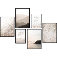 Creativerobin Poster Set Als Wohnzimmer Deko | 4x A3 + 2x A4 Wandbilder Collage Ohne Rahmen » Pampasgras Strand « von CreativeRobins