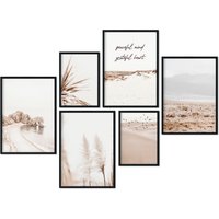 Pampas Poster Set Als Wohnzimmer Deko | 4x A3 + 2x A4 Wandbilder Collage Ohne Rahmen » Pampasgras, Berge & Strand « von CreativeRobins