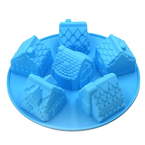 Weihnachten Silikon Backform, Silikonformen GießFormen Zum Backen, 6 Hohlraum Haus Form Kuchen Brot Form, Schokolade Formen Silikonbackformen für Kuchen Gelee SüßIgkeiten (Zufällige Farbe) von CRITIVE-SHOP