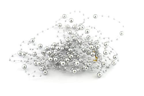 Creativery Perlengirlande 5St. x 1,3m Perlenband Perlenkette Tischdeko Perlenschnur Farbauswahl: hell Silber/grau 012H von Creativery