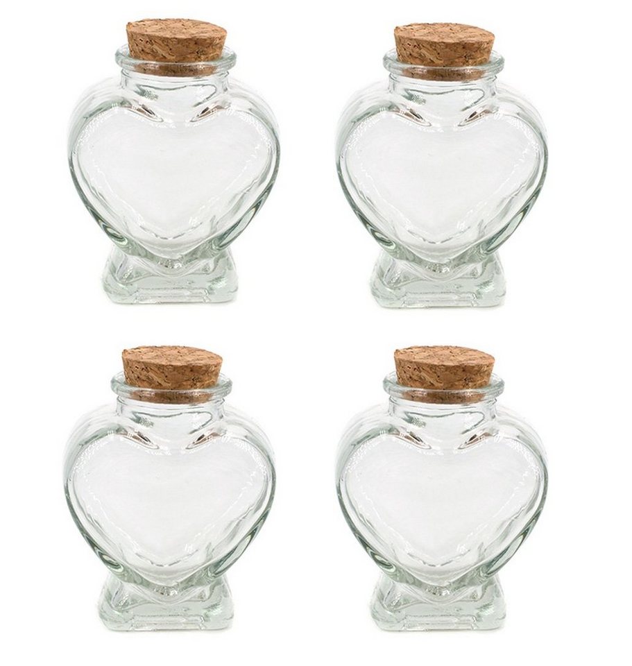 Creativery Deko-Glas, Glasflaschen mit Korken Herz Form 8cm klar transparent 70ml, 4er Set von Creativery