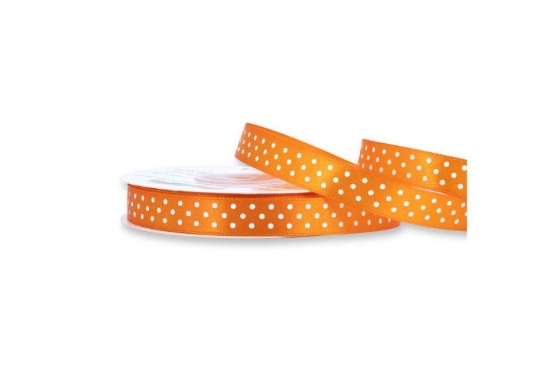 Creativery Satinband, Satinband mit Punkten 12mm x 25m Rolle Orange / Weiß von Creativery