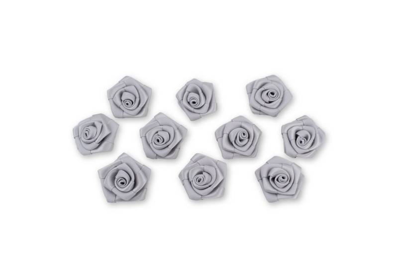 Creativery Streudeko, Satinrosen 3cm zum Basteln & Aufnähen 10 Stück Silber von Creativery