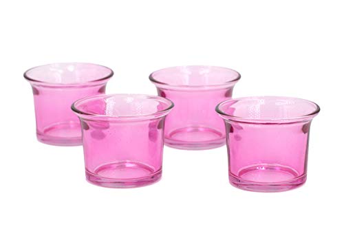 Creativery Teelichtgläser 63x45 mm Set 4 Stück Teelichthalter Glas mit geschwungenem Rand Tulpenform Farbauswahl: rosa 148 von Creativery