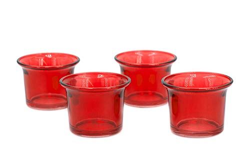 Creativery Teelichtgläser 63x45 mm Set 4 Stück Teelichthalter Glas mit geschwungenem Rand Tulpenform Farbauswahl: rot 250 von Creativery