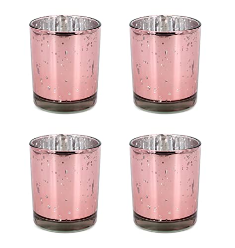Creativery Teelichthalter Glas 6x7,2cm Set 4 Stück Teelichtgläser Windlichtglas Windlicht metallic Rosegold von Creativery