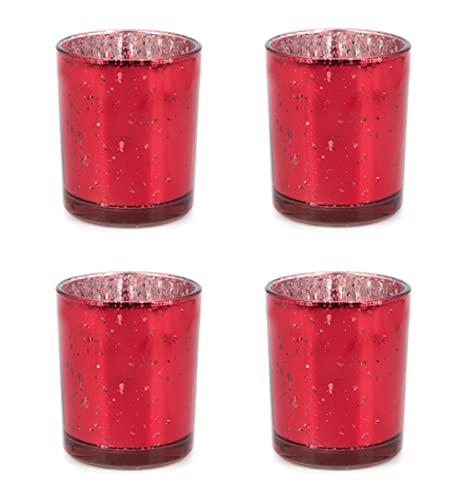Creativery Teelichthalter Glas 6x7,2cm Set 4 Stück Teelichtgläser Windlichtglas Windlicht metallic rot von Creativery