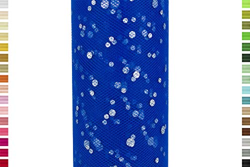 Creativery Tüll 15cm x 9m Glitzer Punkte Blau Königsblau von Creativery