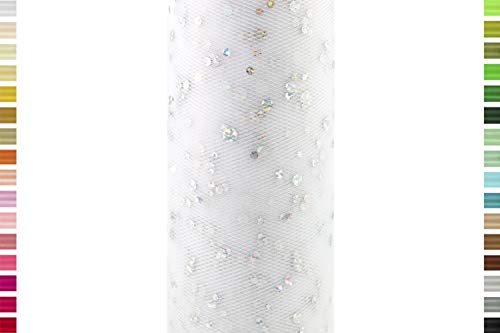 Creativery Tüll 15cm x 9m Weiß Glitzer Punkte von Creativery