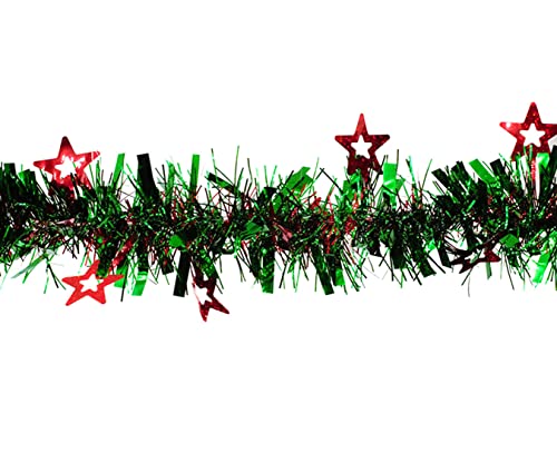 Creativery Weihnachtsgirlande Lametta 7cm x 2m mit holografischen Sternen Baumgirlande grün rot von Creativery