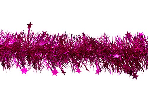 Creativery Weihnachtsgirlande Lametta mit Sternen 8cm x 3 Meter Lamettagirlande Baumgirlande Christbaumdeko, Farbauswahl:Fuchsia/pink 187 von Creativery
