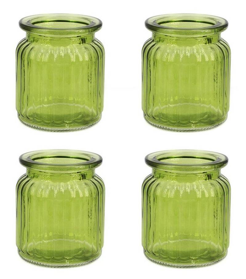 Creativery Windlicht, Windlicht Glas gerillt 8x9cm 4er Set grün von Creativery