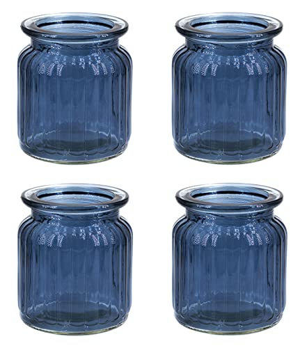 Creativery Windlicht Glas 8x9cm Set 4 Stück Windlichtglas Teelichthalter Teelichtgläser kleine Vasen blau von Creativery