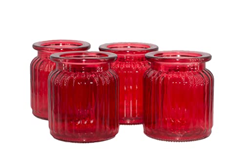 Creativery Windlicht Glas 8x9cm Set 4 Stück Windlichtglas Teelichthalter Teelichtgläser kleine Vasen rot von Creativery