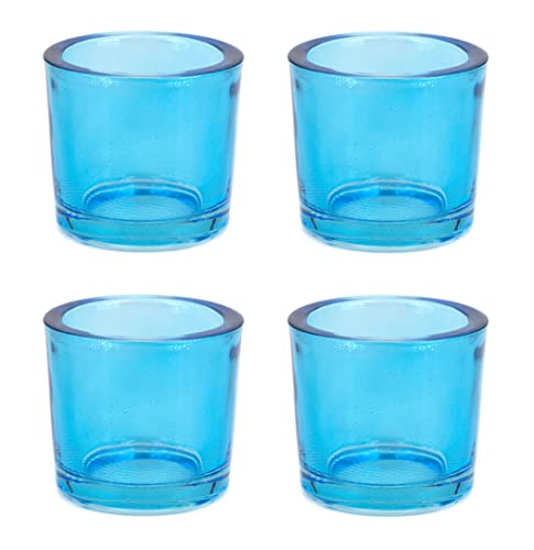 Teelichthalter Glas 6,5x6cm Set 4 Stück Teelichtgläser Windlichtglas Windlicht klein türkis blau von Creativery