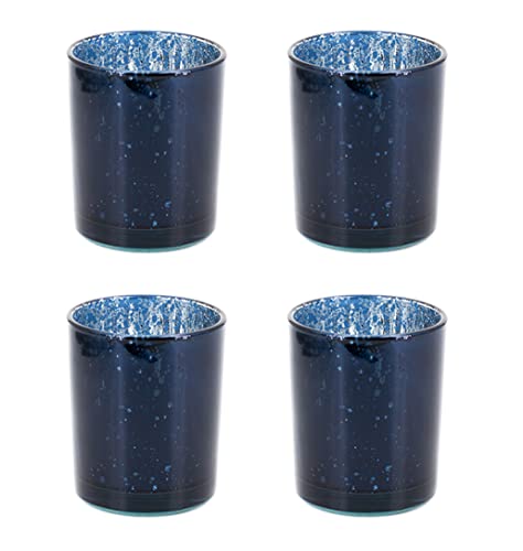 Teelichthalter Glas 6x7,2cm Set 4 Stück Teelichtgläser Windlichtglas Windlicht metallic dunkelblau Navy von Creativery