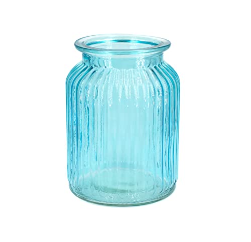 Windlicht Glas 11x14,5cm Windlichtglas Teelichthalter Teelichtgläser kleine Vase gerillt türkis von Creativery