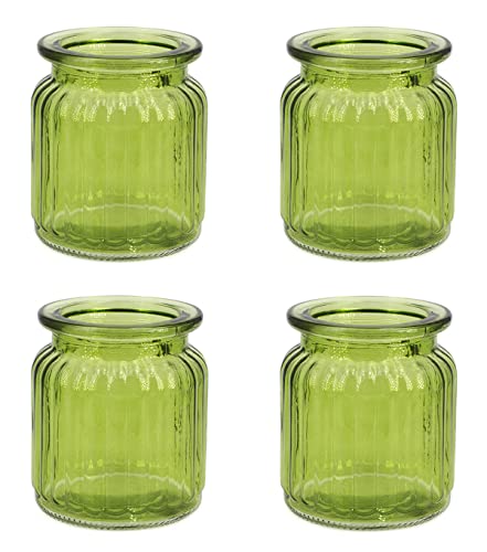 Creativery Windlicht Glas 8x9cm Set 4 Stück Windlichtglas Teelichthalter Teelichtgläser kleine Vasen grün von Creativery