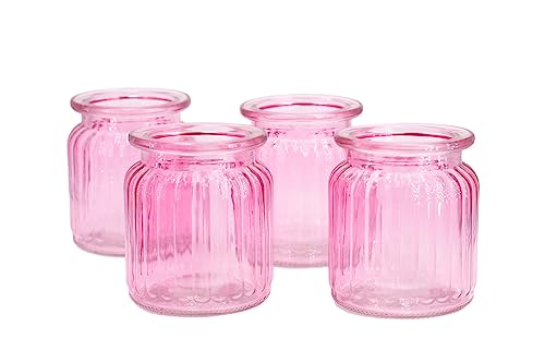 Creativery Windlicht Glas 8x9cm Set 4 Stück Windlichtglas Teelichthalter Teelichtgläser kleine Vasen rosa von Creativery