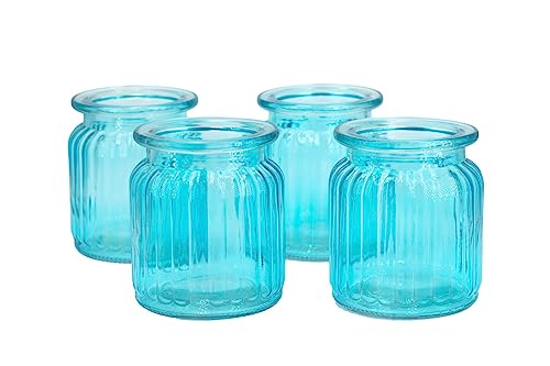 Creativery Windlicht Glas 8x9cm Set 4 Stück Windlichtglas Teelichthalter Teelichtgläser kleine Vasen türkis von Creativery