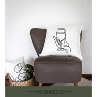 Kissenhülle | Weinglas Lineart Geschenkidee 50x50 von CreativewithKat
