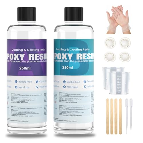 Creatorally Epoxidharz mit Härter 1: 1 Set, 500ml Klares Blasenfreies Epoxy Resin, Glasklar Gießharz mit Messbecher, Rührstab für Schmuck, Formen, Wohnkultur von Creatorally