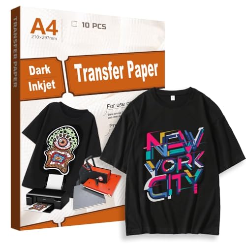 Creatorally Inkjet Transferpapier für Dunkle T-Shirts, Premium Transferfolie für Weiß Stoffe Textilien, Bügelfolie A4 zum Tintenstrahldrucker und Laserdrucker (10 Blatt) von Creatorally