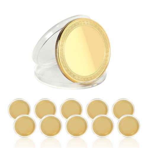 Creatorally Laser Gravur Rohlinge, Laser Material Münzen 10 Stück mit Acrylbox, Doppelseitig Gravierbare 40 mm Rundes zum Selbermachen, Personalisiertes Erinnerungsgeschenk, 2,5 mm Dick (Gold) von Creatorally