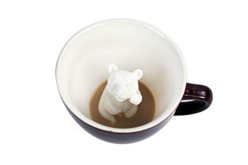 creature cups Keramiktasse mit Bärenmotiv, 325 ml, Dunkelbraun – verstecktes Tier im Inneren – Waldjunges – Geburtstags- und Einweihungsgeschenk für Kaffee- und Teeliebhaber von Creature Cups