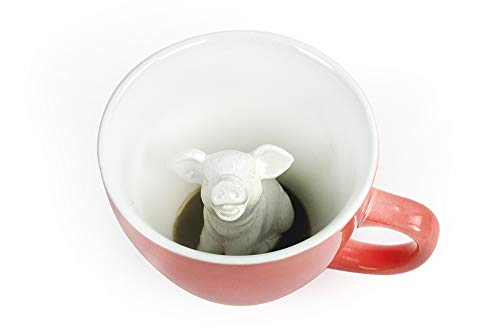 Creature Cups Schweine-Keramiktasse (325 ml, Pfirsich-Außenseite) – verstecktes 3D-Tier im Inneren der Tasse taucht auf, wenn Sie trinken, Schweinchen, Bauernhoftier, Geburtstag, Urlaub, von Creature Cups