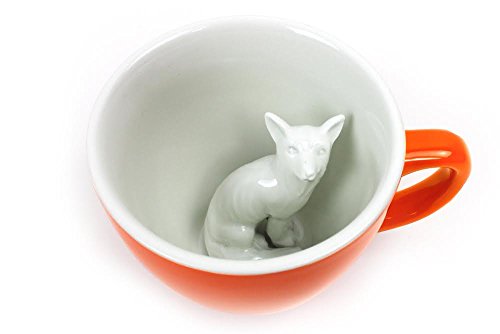 Ceature Cups Fuchs-Keramiktasse (325 Milliliter, Orange) | Auf der Innenseite versteckte Tiermotive | Weihnachts- und Geburtstagsgeschenk für Kaffee- und Teeliebhaber von Creature Cups
