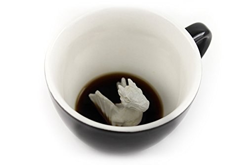 Creature Cups Drachen-Keramiktasse (325 Milliliter, Schwarz) | Auf der Innenseite versteckte Tiermotive | Weihnachts- und Geburtstagsgeschenk für Kaffee- und Teeliebhaber von Creature Cups
