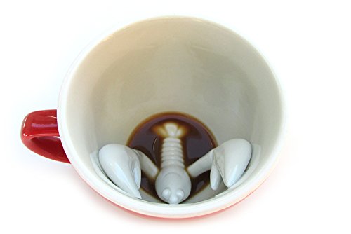 Creature Cups Hummer-Keramiktasse (325 Milliliter, Rot) | Auf der Innenseite versteckte Tiermotive | Weihnachts- und Geburtstagsgeschenk für Kaffee- und Teeliebhaber von Creature Cups