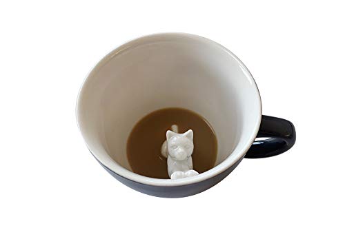 creature cups Katzen-Stretch-Keramiktasse (325 ml, dunkelgrau) – verstecktes Tier im Inneren – Stretching Kitty Cat Tasse – Geburtstags- und Einweihungsgeschenk für Kaffee- und Teeliebhaber von Creature Cups