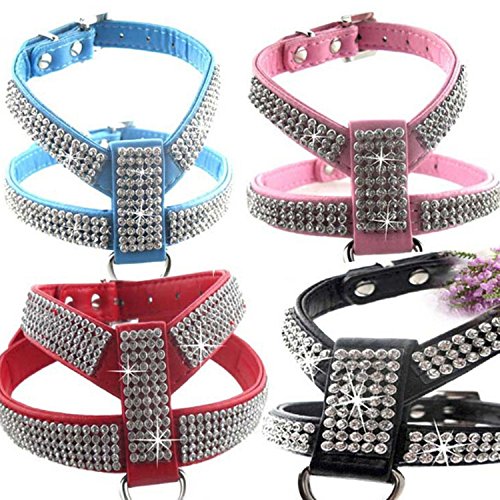 Creatwls Fashion Bling Diamant Glitzer PU Leder Kristall Halsband für Katze Hund verstellbares Hundegeschirr Brustgurt führen Pet von Creatwls