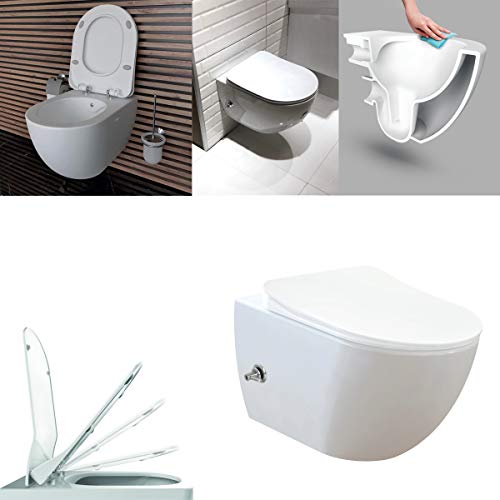 CREAVIT Spülrandlos integrierte Kalt und Warmwasser Armatur Hänge Dusch WC Taharet Bidet Taharat Intimdusche inkl. Duroplast Soft-Close Deckel FE322 von Creavit