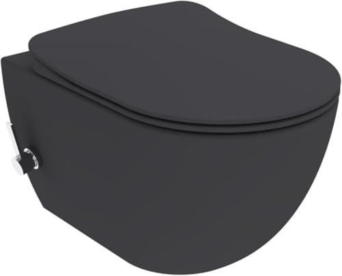 Creavit FREE Dusch-WC Taharet-WC Bidet Häng WC spülrandlos mit Armatur für Kaltwasser und Edelstahldüse inkl. Soft-Close WC-Deckel schwarz matt von Creavit