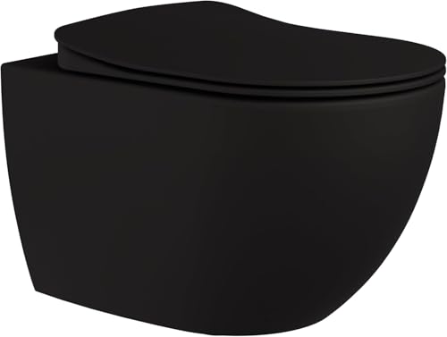Creavit FREE Dusch-WC Taharet WC wandhängend spülrandlos, Mattschwarz 35,3×51 cm – Edelstahl-Bidetbrause (Kaltwasser), Soft-Close Duroplast Sitz, leicht zu reinigen von Creavit