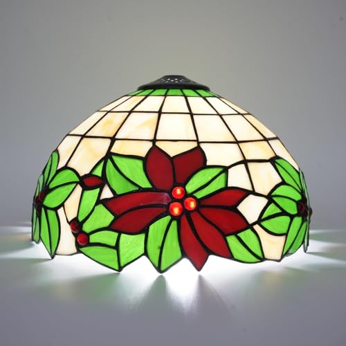 Crecobo Tiffany Lampenschirm 30 cm, kleines Loch, Buntglaslampenschirm handgemachte rote Weihnachtsblume, benutzerdefinierte Tischlampe, Kristall-Kronleuchter, Stehlampe und andere Retro-Heimtextilien Crecobo Tiffany Lampenschirm 30 cm, kleines Loch, Buntglaslampenschirm handgemachte rote Weihnachtsblume, benutzerdefinierte Tischlampe, Kristall-Kronleuchter, Stehlampe und andere Retro-Heimtextilien von Crecobo