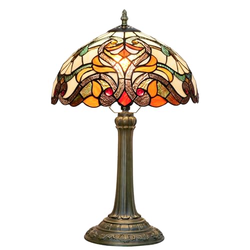 Crecobo Tiffany Tischlampe, Orange Buntglas, 30,5 cm, Barockstil, Retro, viktorianisches französisches Land-Design, Bronze-Finish, dekorative Beleuchtung für Schlafzimmer, Wohnzimmer von Crecobo