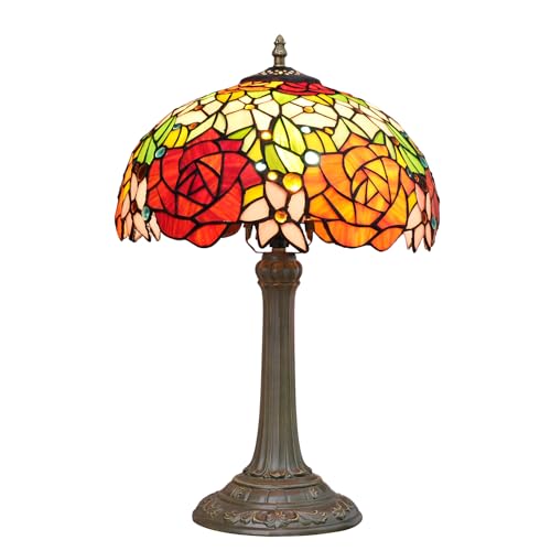 Crecobo Tischlampe im Tiffany-Stil, Buntglas-Rosen-Design, rot-orange, 30 cm Schirm, 48 cm Höhe, französische Vintage-Dekoration, Innenbeleuchtung für Schlafzimmer, Wohnzimmer Crecobo Tischlampe im Tiffany-Stil, Buntglas-Rosen-Design, rot-orange, 30 cm Schirm, 48 cm Höhe, französische Vintage-Dekoration, Innenbeleuchtung für Schlafzimmer, Wohnzimmer von Crecobo