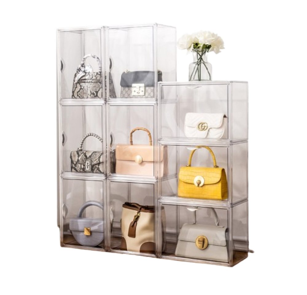 Creliv Vitrine Stapelbar, Transparent Acryl Schaukasten mit Tür (1-St., 36x27x22cm) für Tasche, Schuhe, Figuren, Modelle von Creliv