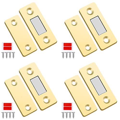 Cremlank 4 Sets Ultra Dünn Schrank Magnetverschluss, Starke Saugkraft Magnetverschluss Türschnäpper Schrankmagnete, Kleber Schubladenriegel für Schränke Küche Schrank Tür Schließen Golden von Cremlank