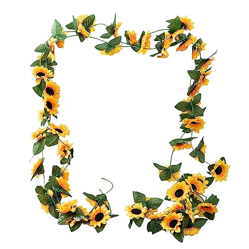 CreoQIJI Kunst Tulpen 8,2 Fuß künstliche Sonnenblumen-Girlande, Seiden-Sonnenblumen-Ranke, künstliche Blumen mit grünen Blättern für Zuhause, Küche, Hochzeit, Bogendekoration, (Yellow, One Size) von CreoQIJI