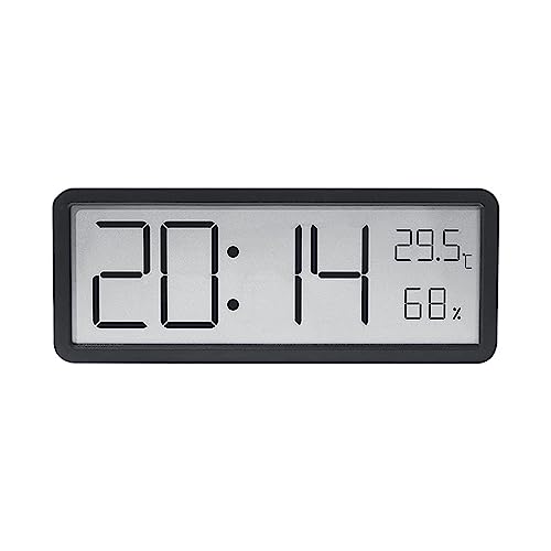 Creperture 20cm Digitale LCD Wanduhr mit Temperatur Luftfeuchtigkeit Wecker 12/24 Stunden Schlank für Schlafzimmer, Heimbüro, Schwarz von Creperture
