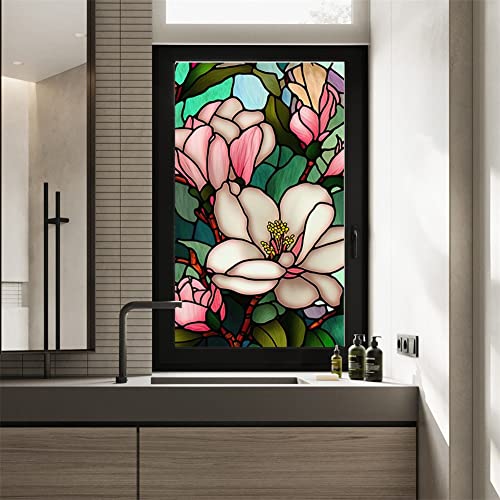 Creperture Retro Blumen Fensterfolie, Abnehmbar UV-blockierend Wärmeisolierung Nicht klebend Buntglas Fensterfolie dekorative statische Frischhaltefolie Abdeckung für Zuhause, 45 X100cm von Creperture