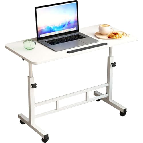 Creperture Schreibtische mit Rollen, 65-87cm Höhenverstellbarer Mobiler Stehtisch Überbett-Tisch,80x40cm Faltbar Laptoptisch 180 Drehbaren Tischplatte für Büro Wohnzimmer Schlafzimmer,Weiß von Creperture