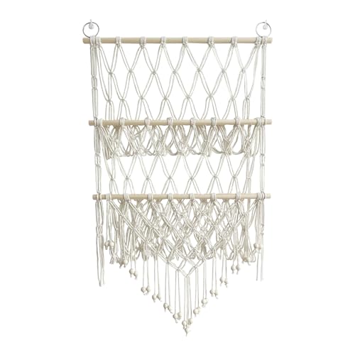 Creperture Spielzeug Aufbewahrung Hängematte 2 Schichten Holz Plüsch Spielzeug Halter Wandbehang Netz Boho Makramee Lagerung Hängematte Mesh für Kinderzimmer Spielzimmer Spielzeug Organizer, A von Creperture