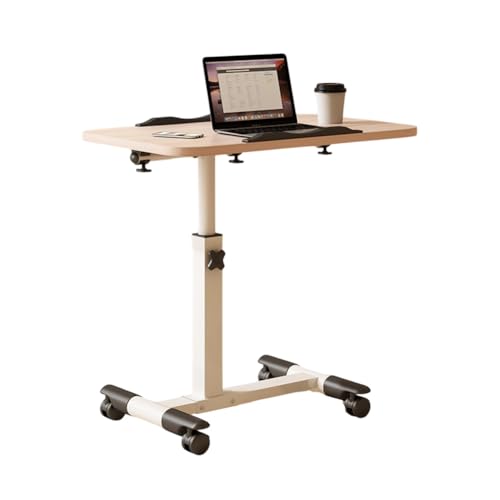 Creperture Stehpult HöHenverstellbarer Mit Rollen, 60x40cm Faltbar Schreibtisch, ÜBerbett Pflegetisch, Platzsparend Mobile Computertische für Schlafzimmer, BüRo, Wohnzimmer, HöHe 60-69cm,Natur+weiß von Creperture